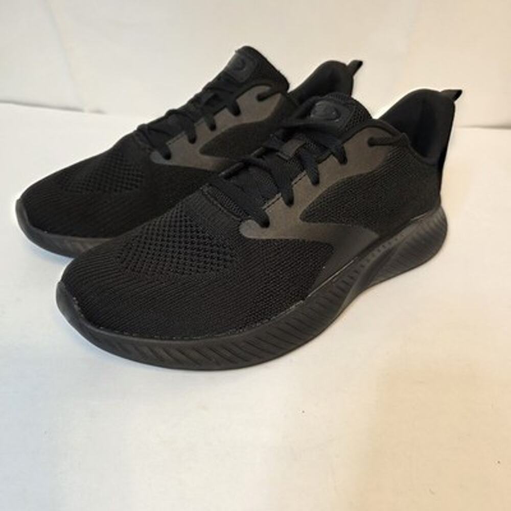 Athletic Works Mens Black Lace Up Walking Sneakers Shoes Size 8W Memory Foam